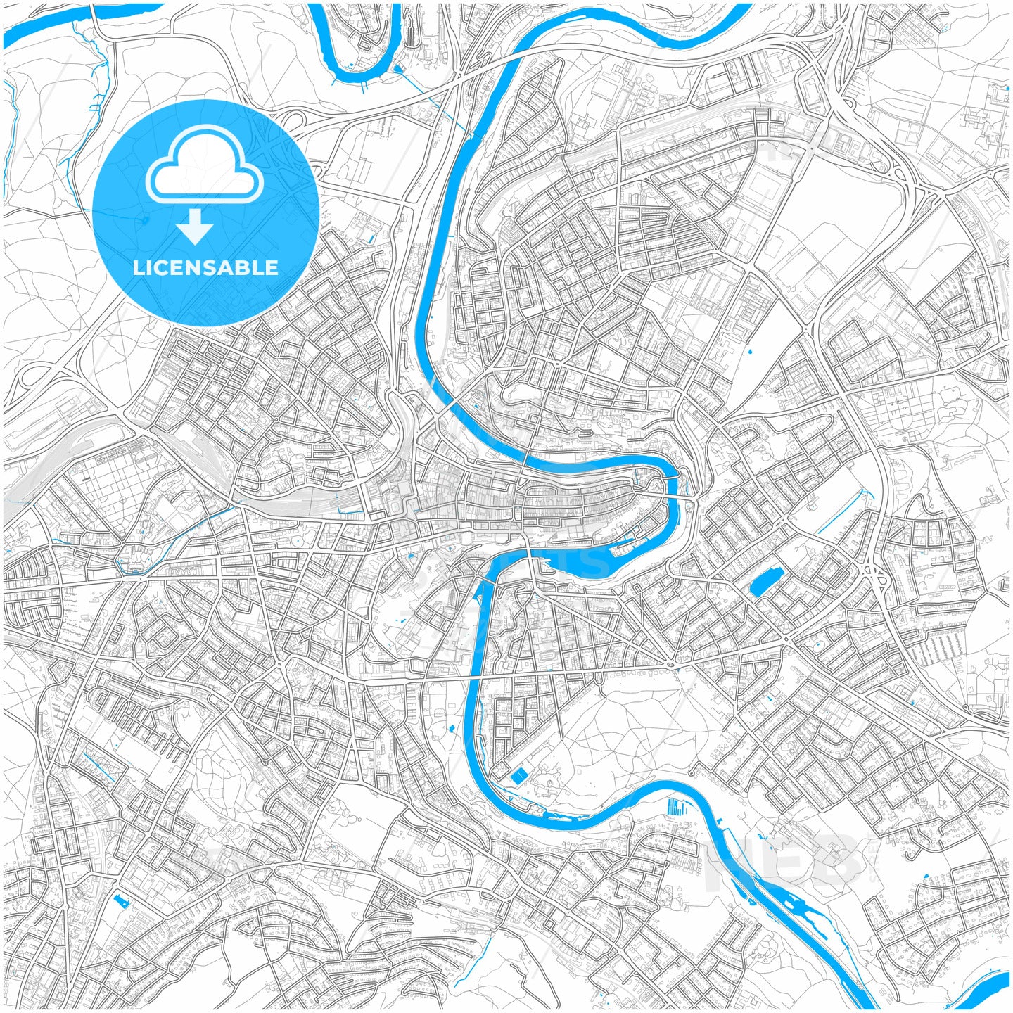 Bern, Switzerland, city map with high quality roads.