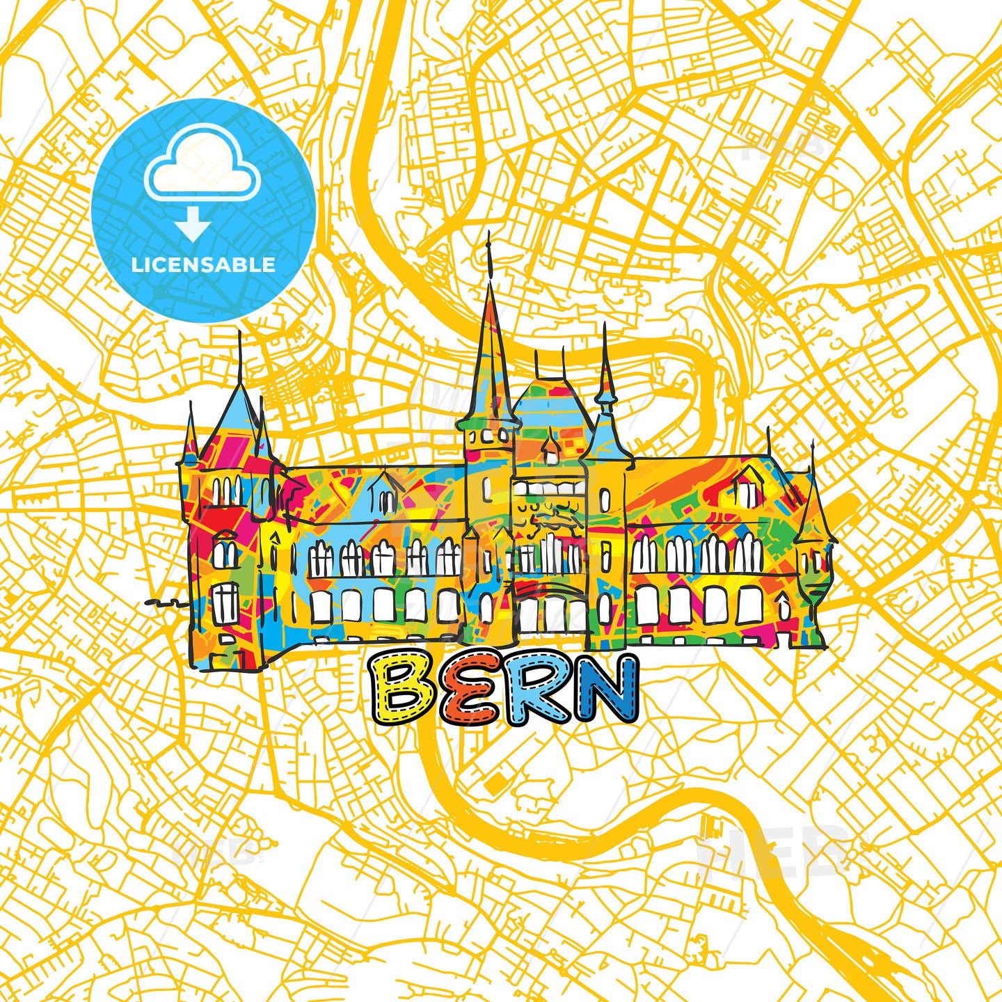 Bern Travel Art Map