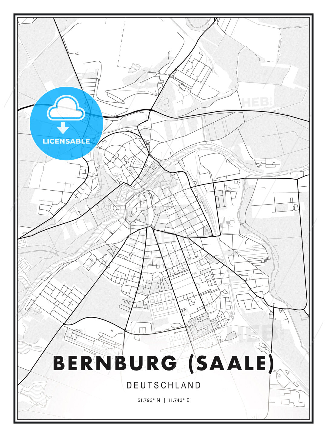 Bernburg (Saale), Germany, Modern Print Template in Various Formats - HEBSTREITS Sketches