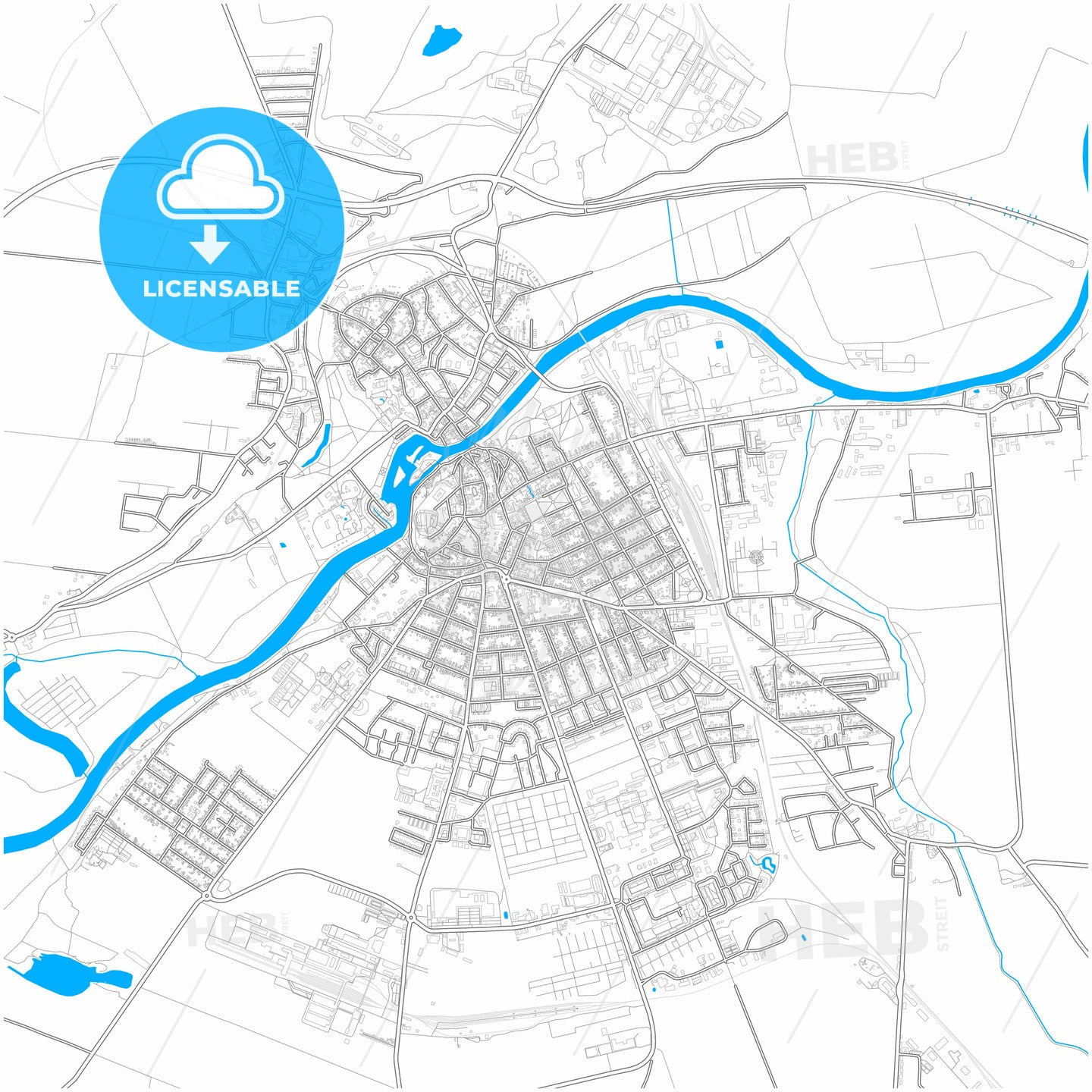 Bernburg (Saale), Saxony-Anhalt, Germany, city map with high quality roads.