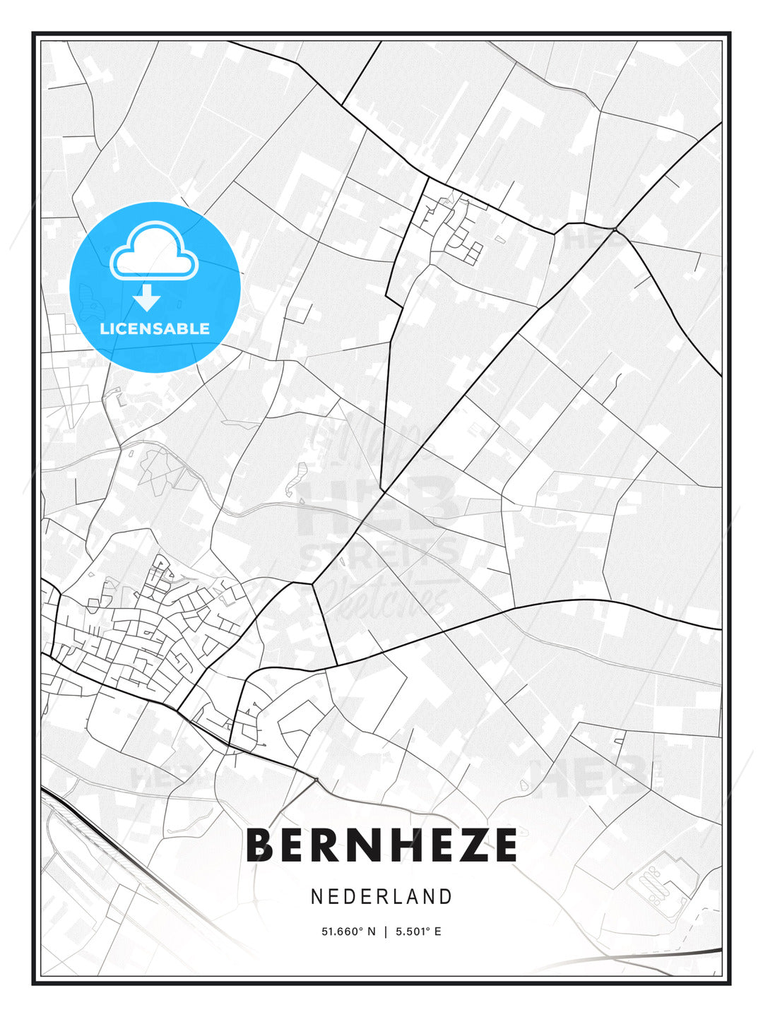 Bernheze, Netherlands, Modern Print Template in Various Formats - HEBSTREITS Sketches
