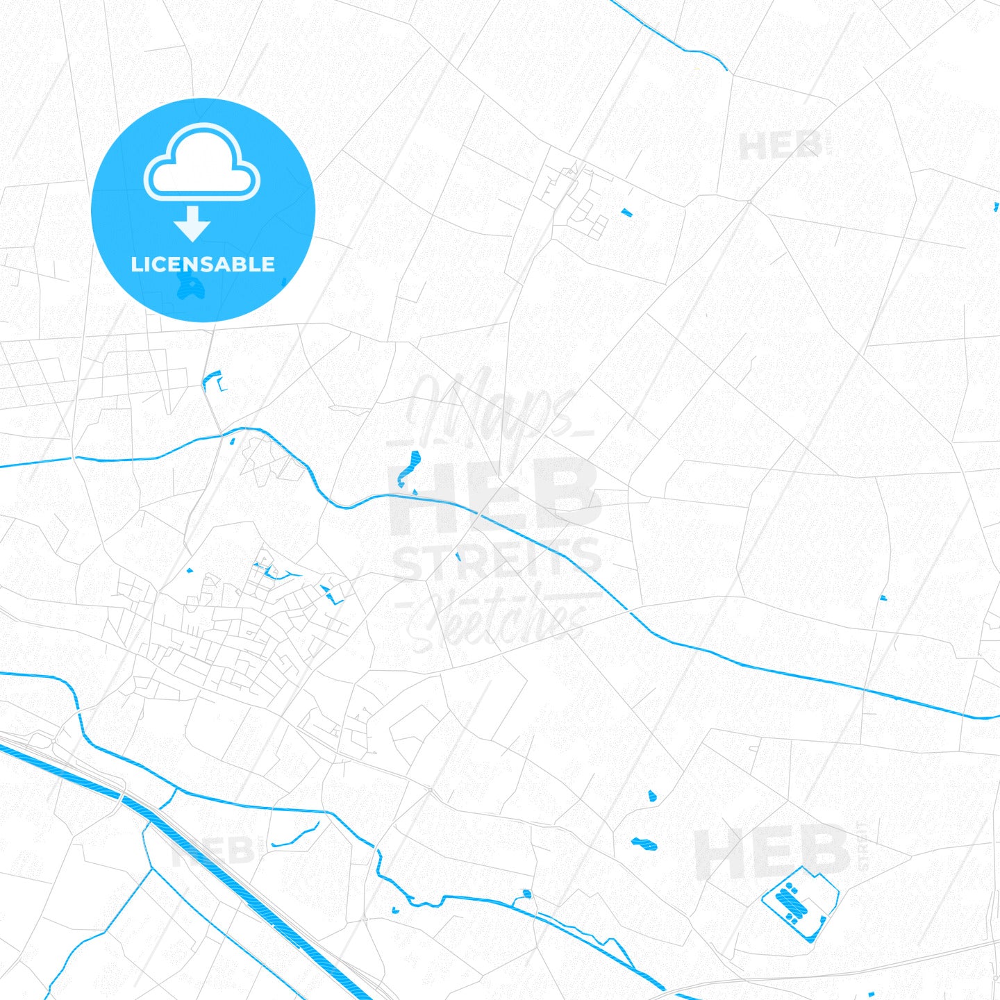 Bernheze, Netherlands PDF vector map with water in focus