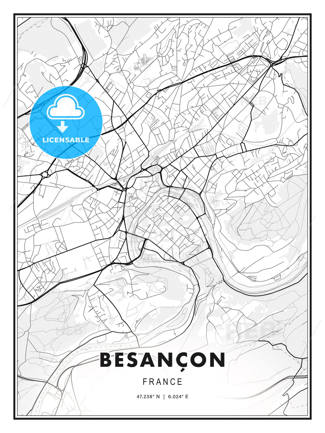 Besançon, France, Modern Print Template in Various Formats - HEBSTREITS Sketches
