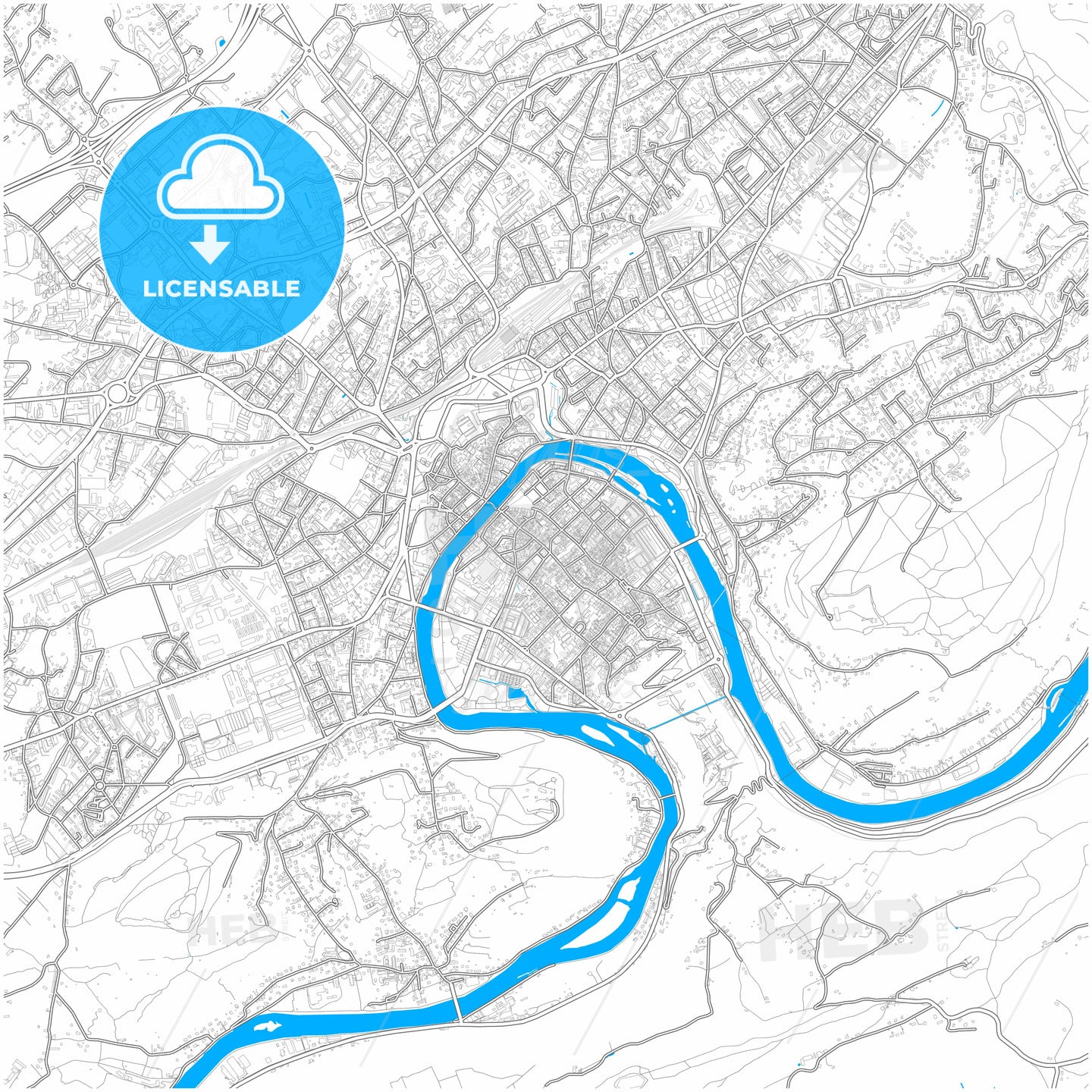 Besançon, Doubs, France, city map with high quality roads.