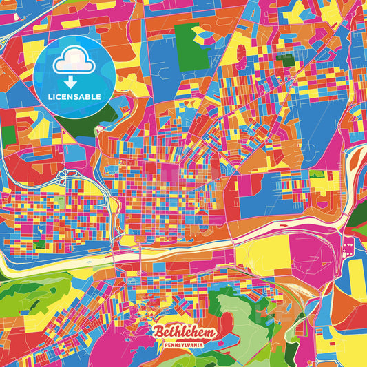 Bethlehem, United States Crazy Colorful Street Map Poster Template - HEBSTREITS Sketches