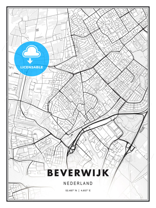 Beverwijk, Netherlands, Modern Print Template in Various Formats - HEBSTREITS Sketches