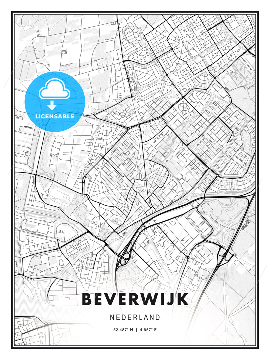 Beverwijk, Netherlands, Modern Print Template in Various Formats - HEBSTREITS Sketches