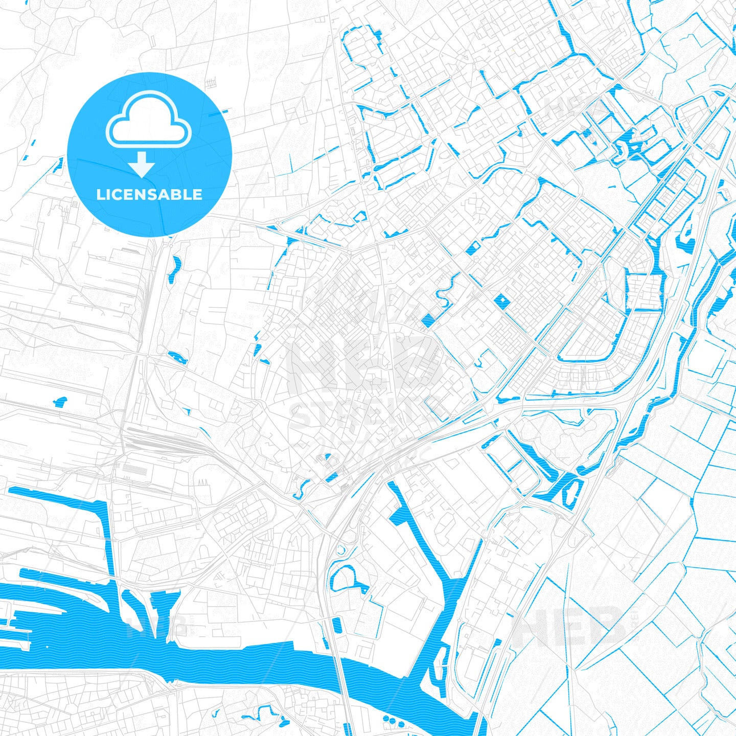 Beverwijk, Netherlands PDF vector map with water in focus