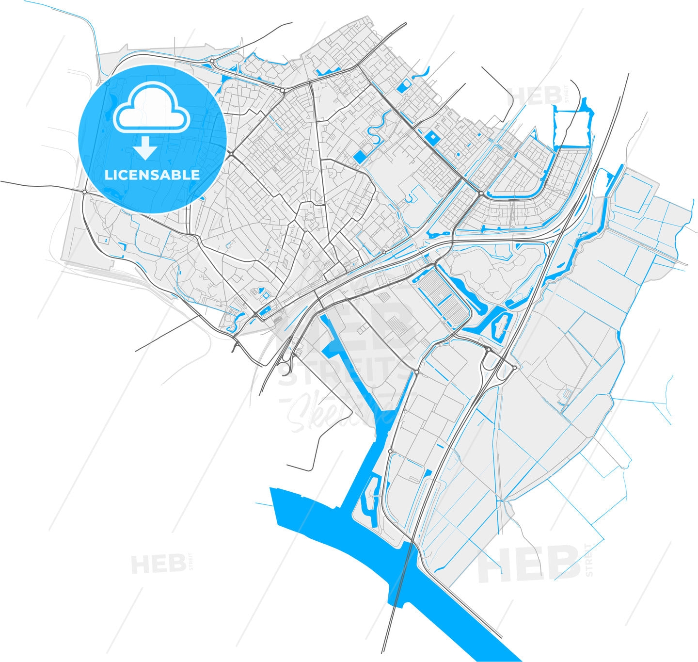 Beverwijk, North Holland, Netherlands, high quality vector map