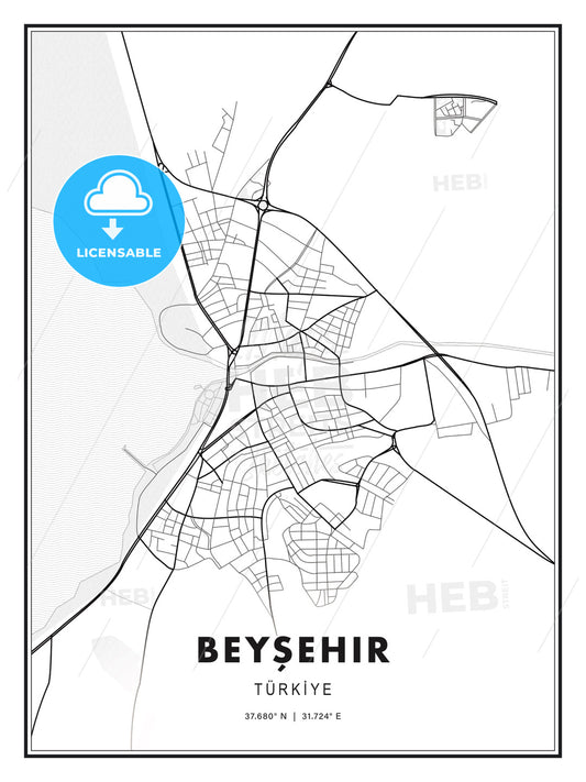 Beyşehir, Turkey, Modern Print Template in Various Formats - HEBSTREITS Sketches