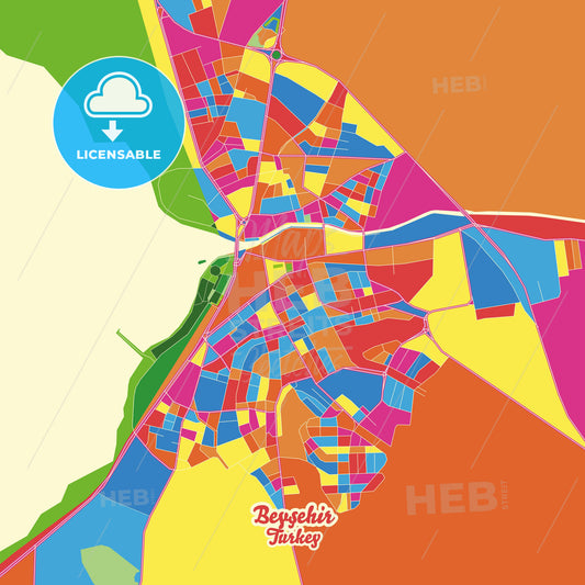 Beyşehir, Turkey Crazy Colorful Street Map Poster Template - HEBSTREITS Sketches