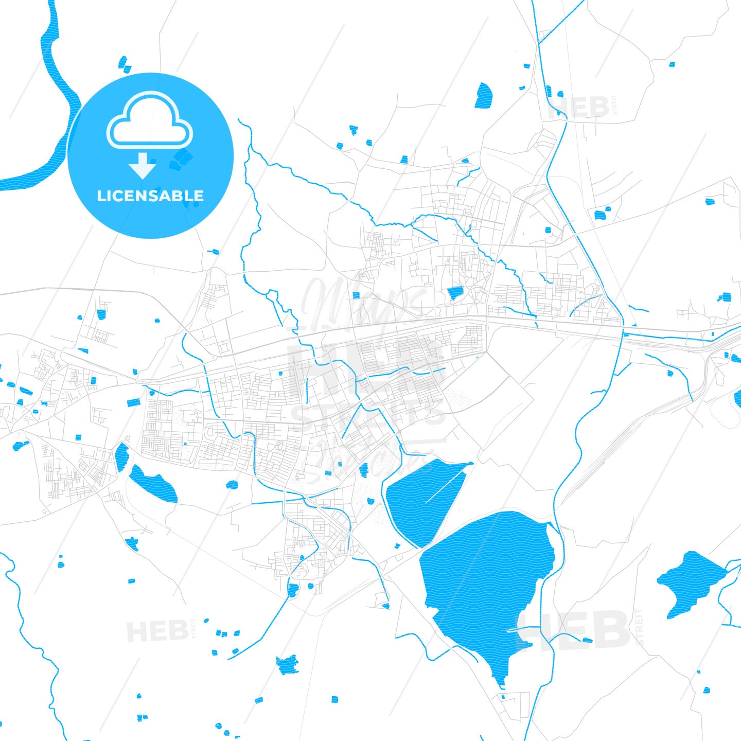 Bhilai, India PDF vector map with water in focus