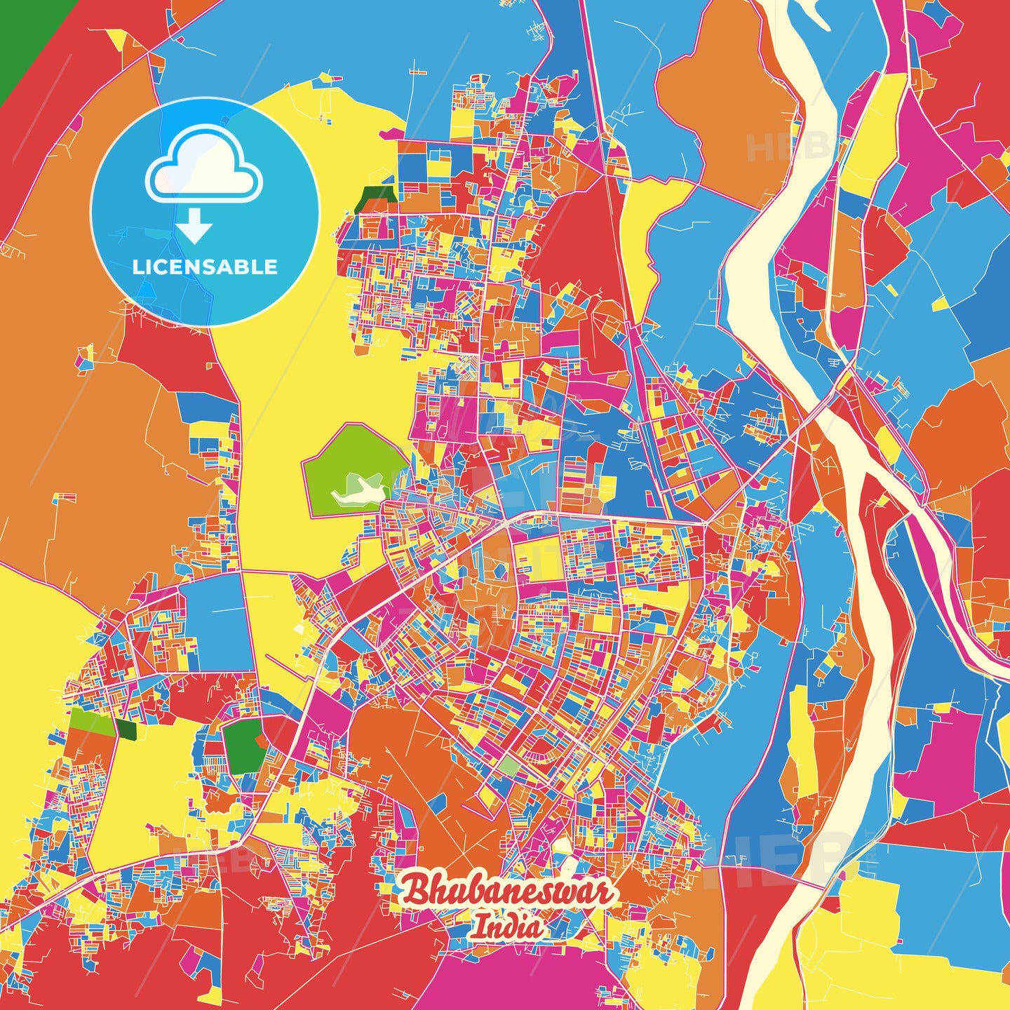 Bhubaneswar, India Crazy Colorful Street Map Poster Template - HEBSTREITS Sketches