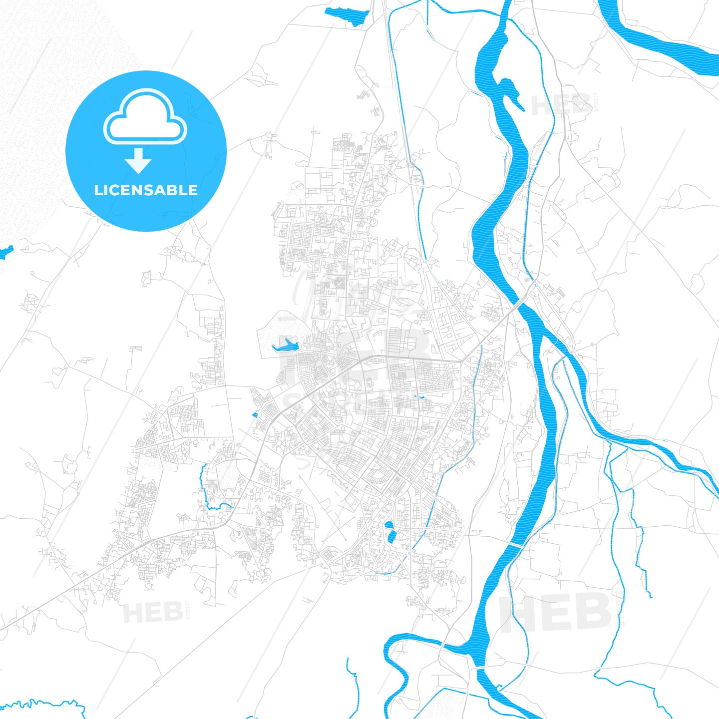 Bhubaneswar, India PDF vector map with water in focus