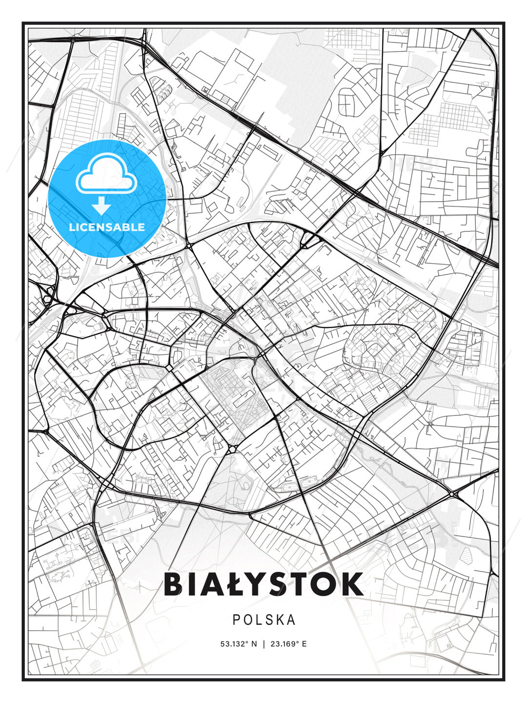 Białystok, Poland, Modern Print Template in Various Formats - HEBSTREITS Sketches