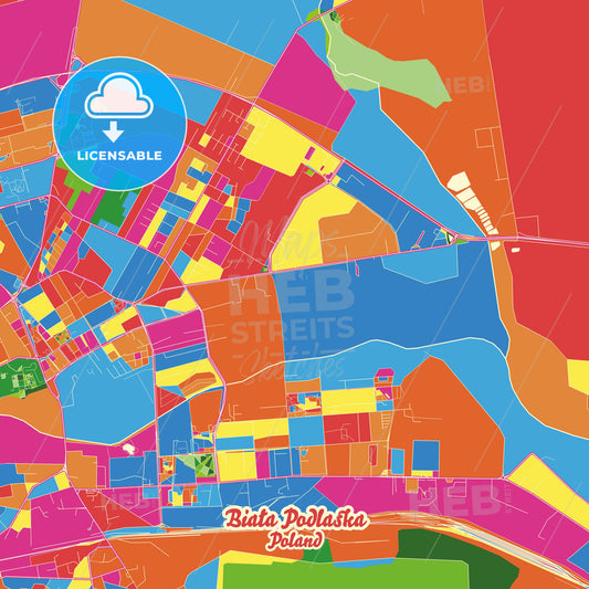 Biała Podlaska, Poland Crazy Colorful Street Map Poster Template - HEBSTREITS Sketches