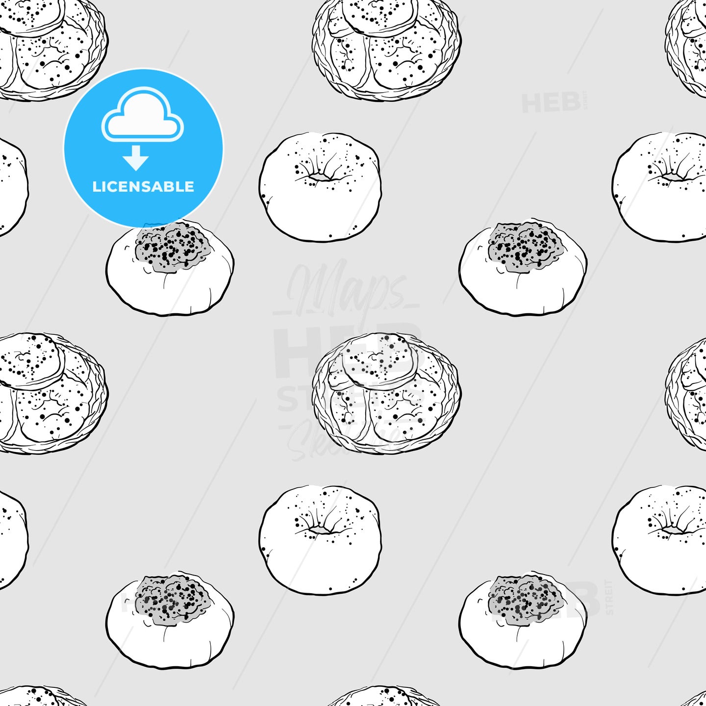 Bialy seamless pattern greyscale drawing – instant download