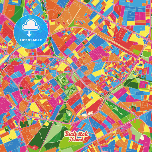 Białystok, Poland Crazy Colorful Street Map Poster Template - HEBSTREITS Sketches