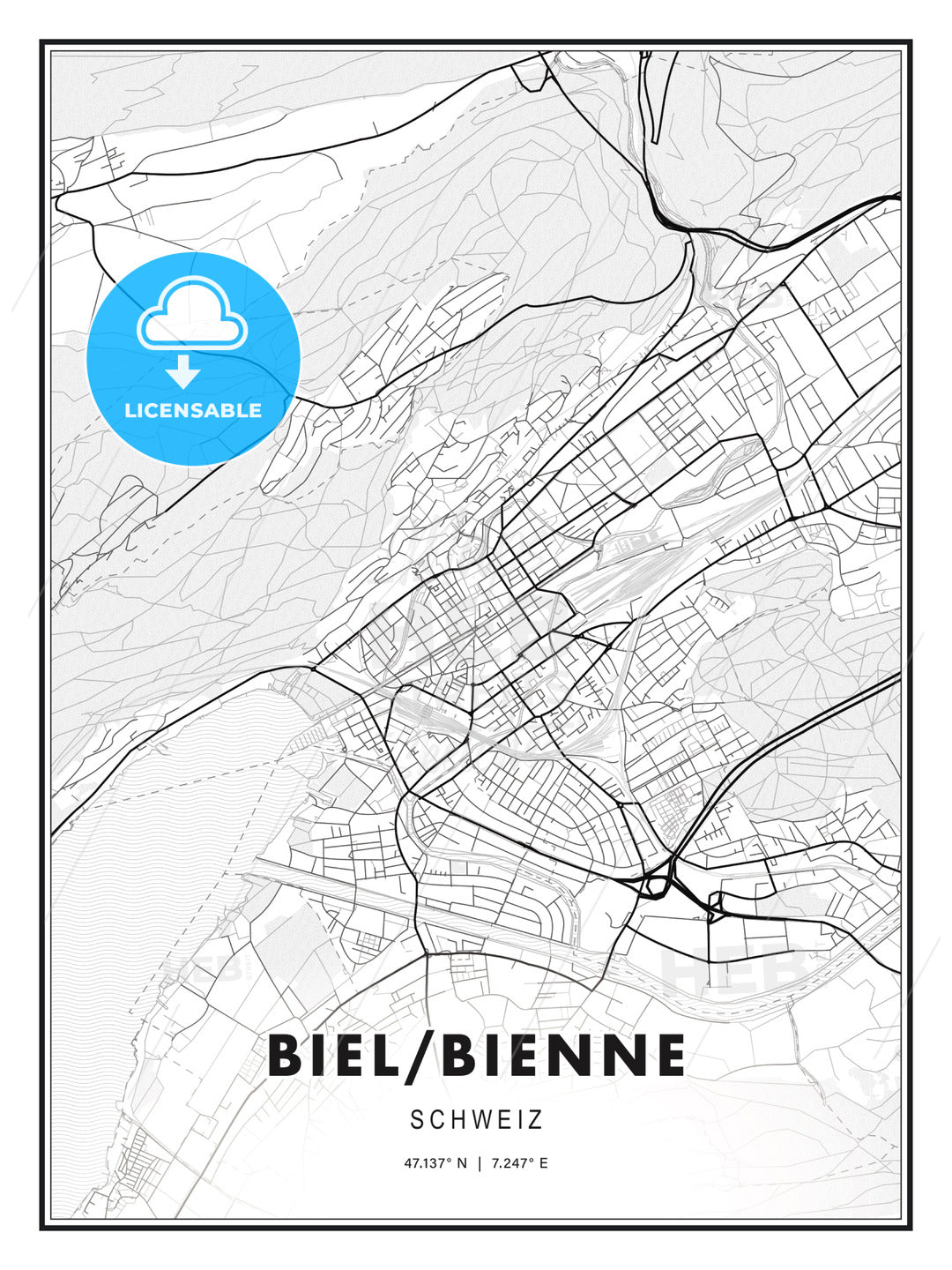 Biel/Bienne, Switzerland, Modern Print Template in Various Formats - HEBSTREITS Sketches