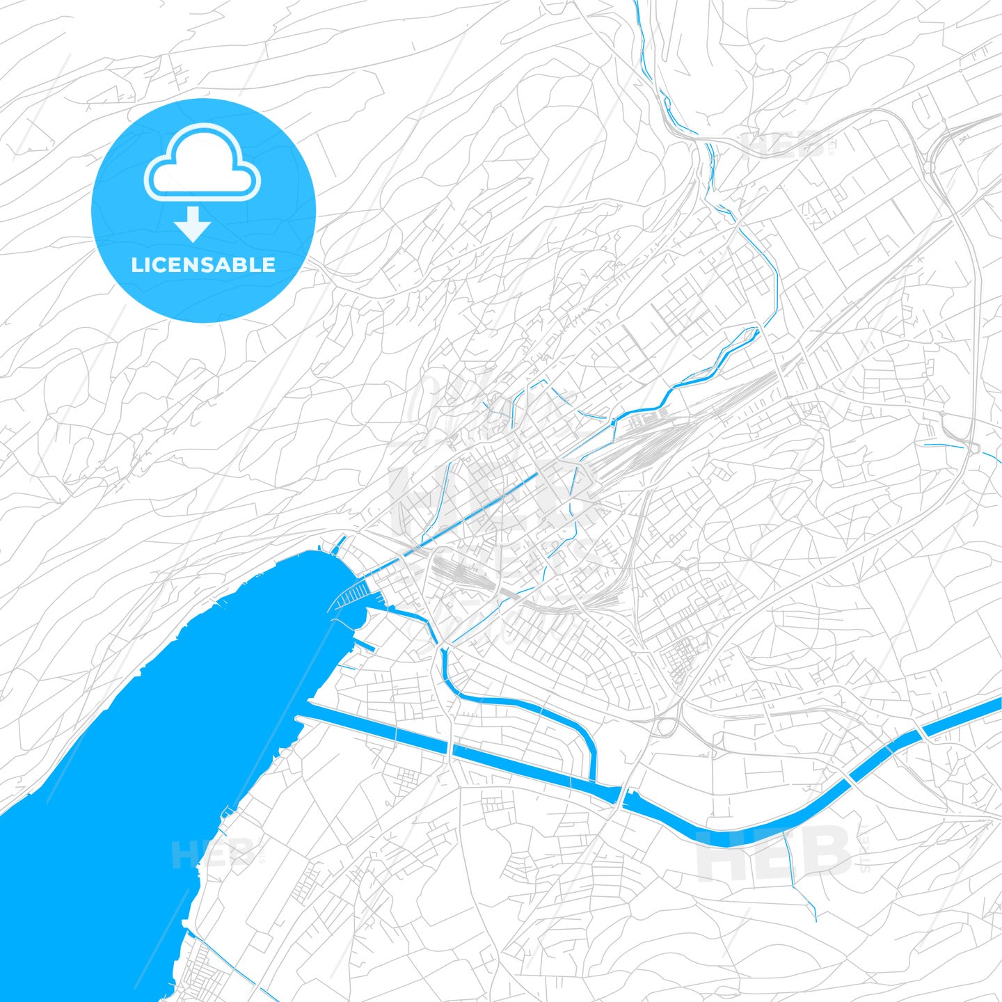 Biel/Bienne, Switzerland bright two-toned vector map