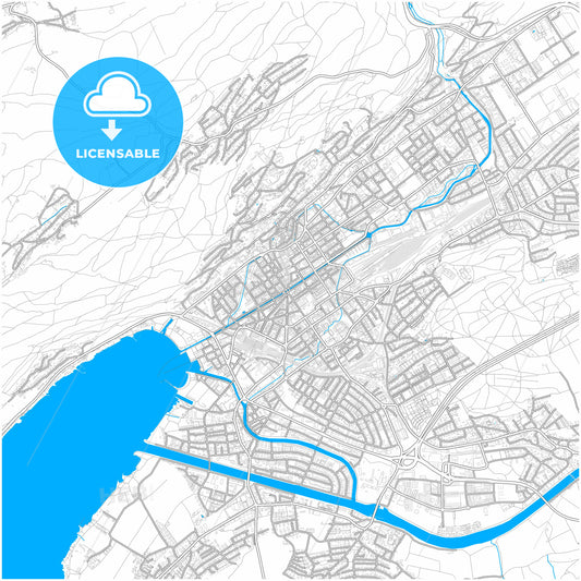 Biel/Bienne, Switzerland, city map with high quality roads.