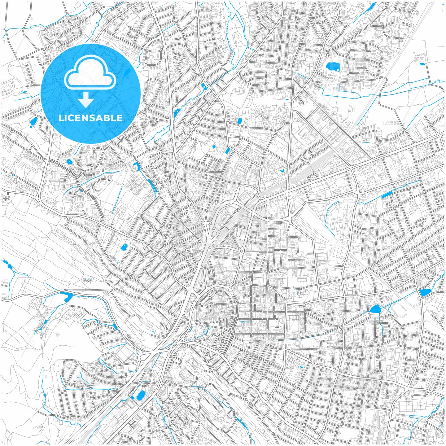 Bielefeld, North Rhine-Westphalia, Germany, city map with high quality roads.