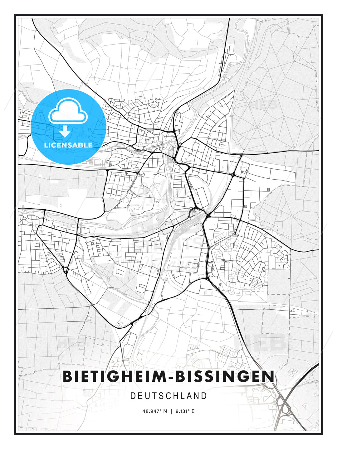 Bietigheim-Bissingen, Germany, Modern Print Template in Various Formats - HEBSTREITS Sketches