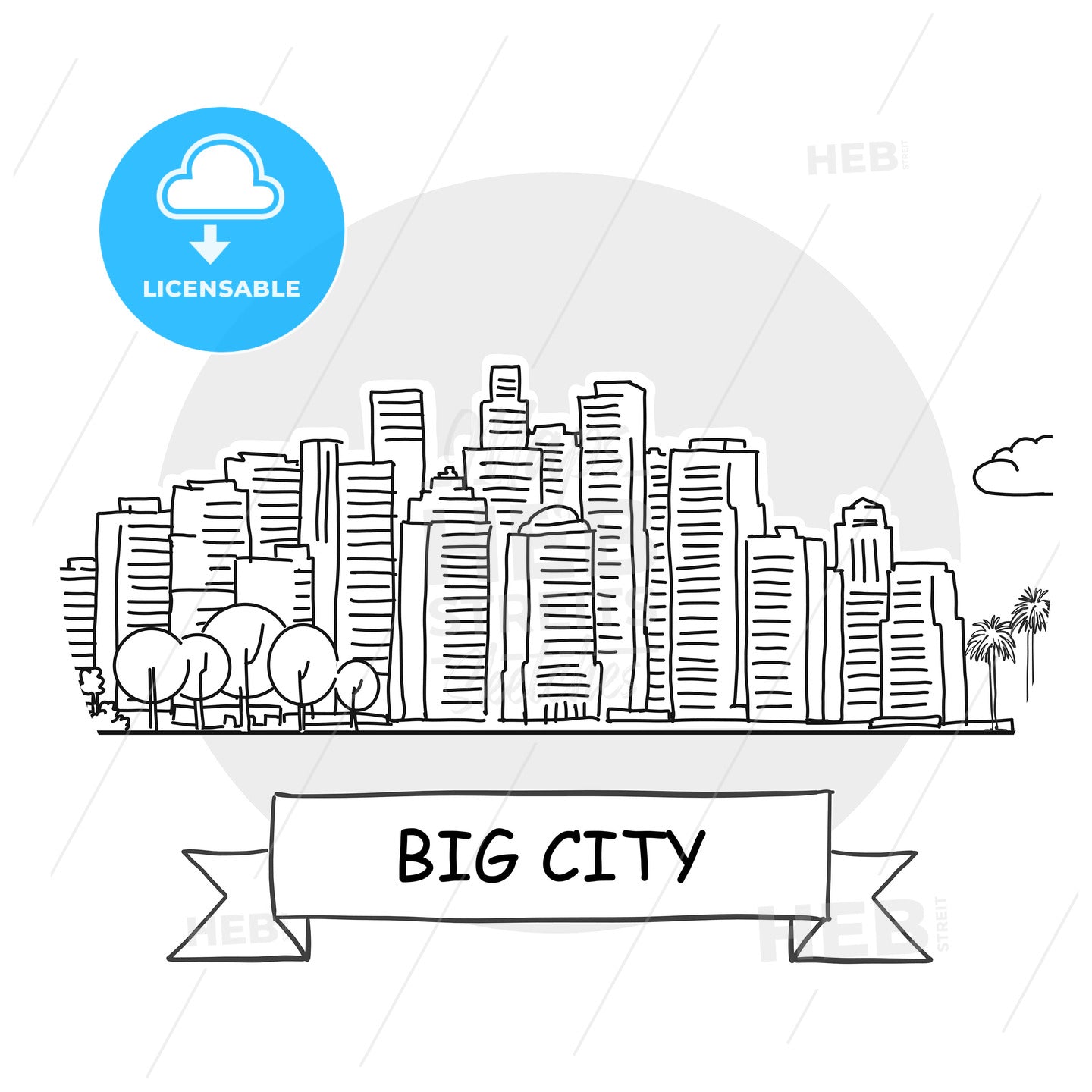 Big City hand-drawn urban vector sign – instant download