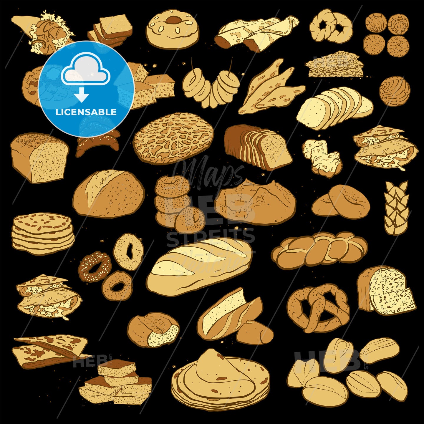 Big Collection of hand drawn bread isolated on blackboard – instant download