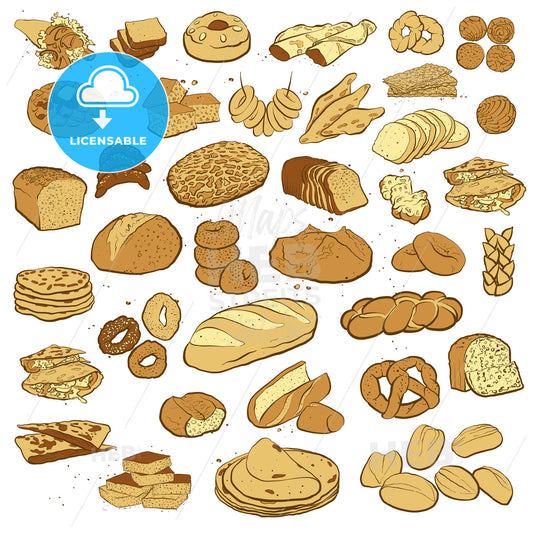 Big Collection of hand drawn bread isolated on white – instant download