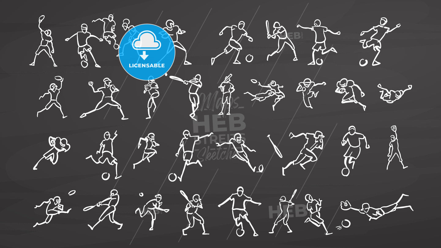 Big set ball sport doodles on chalkboard – instant download