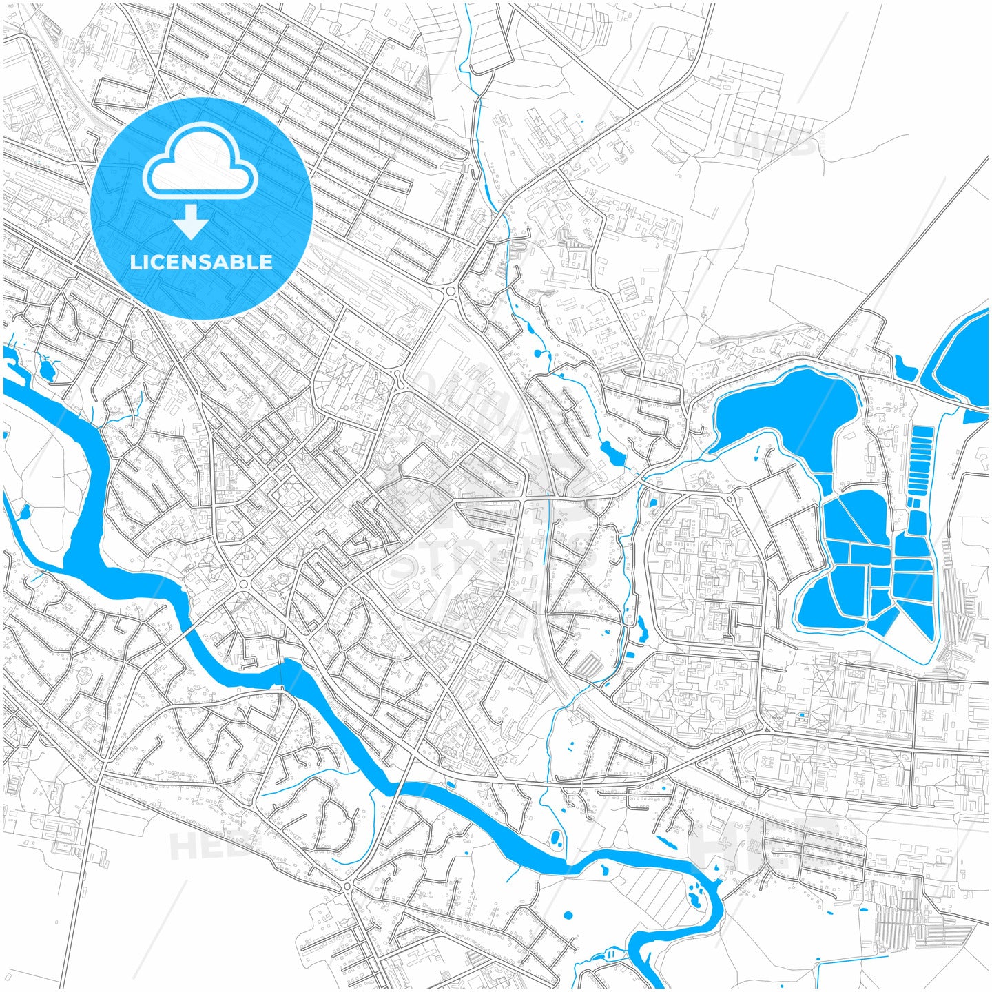 Bila Tserkva, Kiev Oblast, Ukraine, city map with high quality roads.