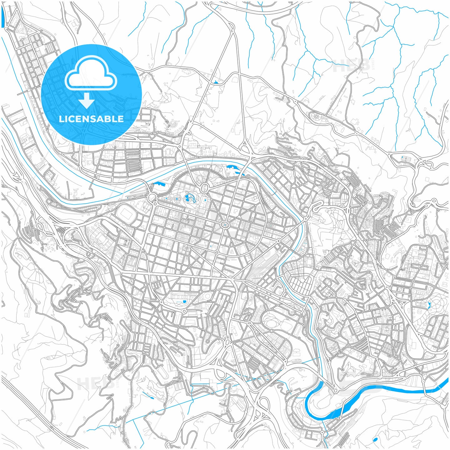 Bilbao, Biscay, Spain, city map with high quality roads.