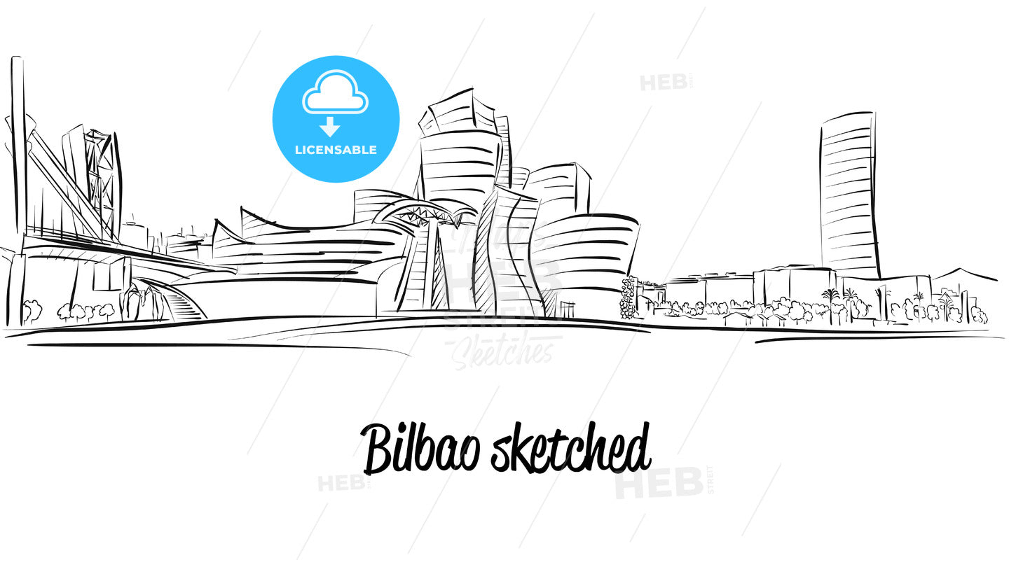 Bilbao Skyline, Hand drawn Vector Artwork – instant download