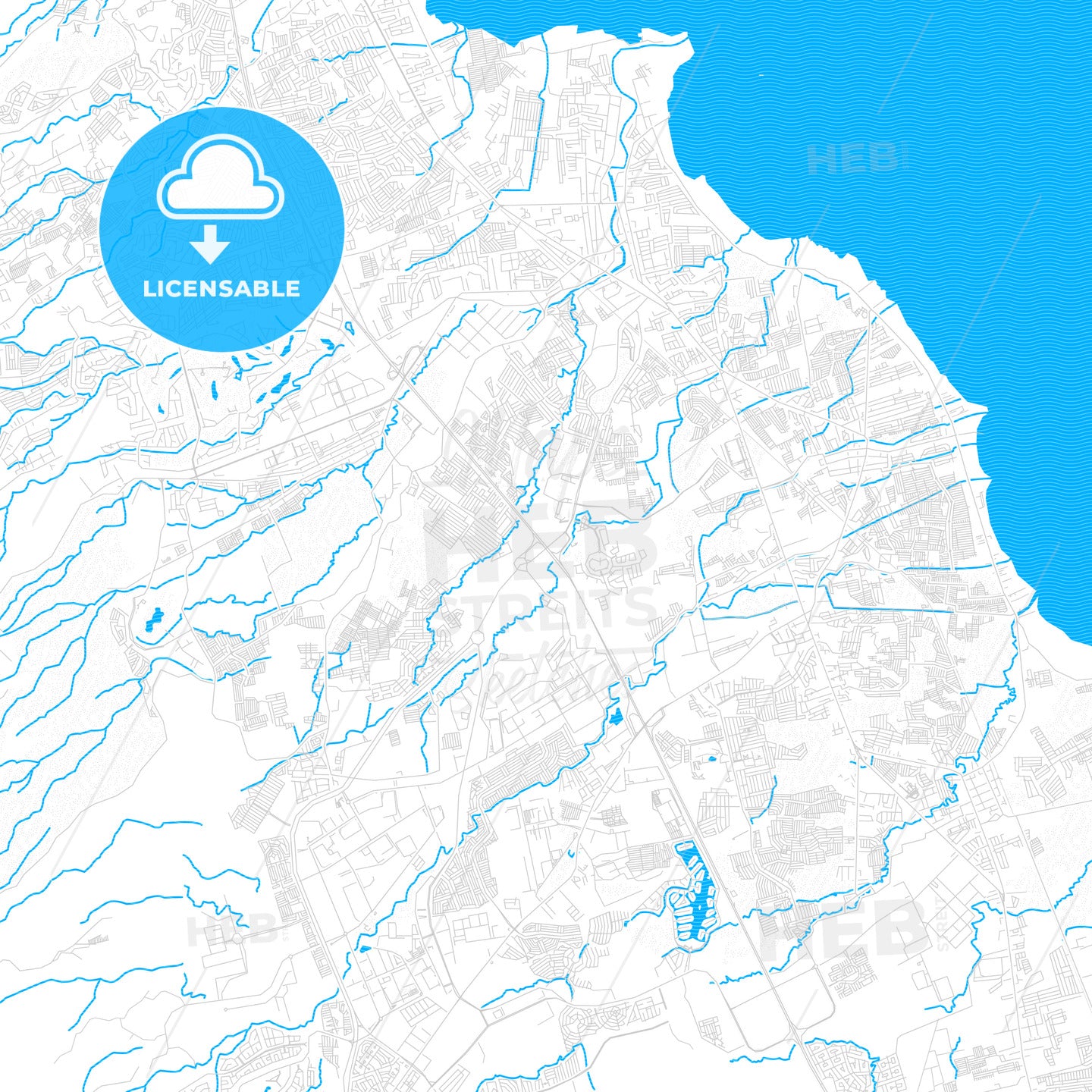 Biñan, Philippines PDF vector map with water in focus
