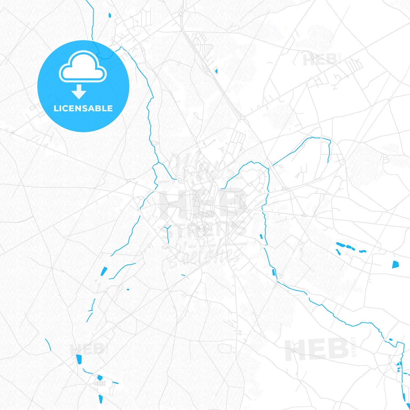 Binche, Belgium PDF vector map with water in focus