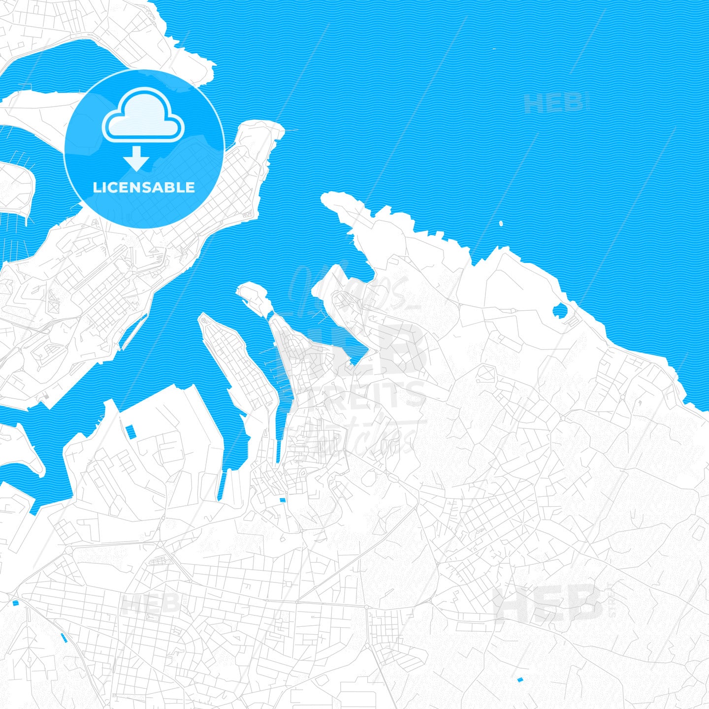 Birgu, Malta PDF vector map with water in focus