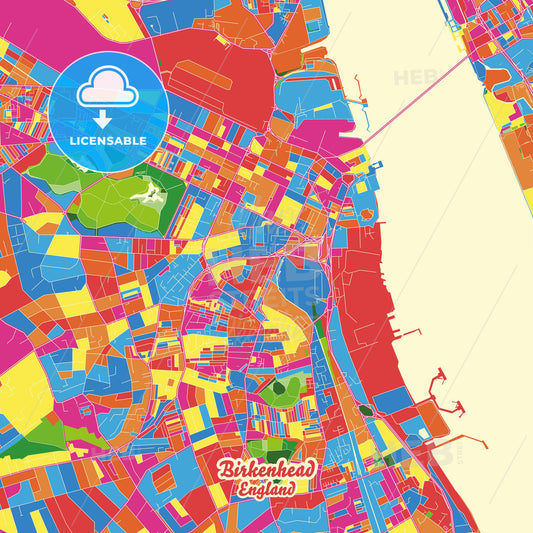 Birkenhead, England Crazy Colorful Street Map Poster Template - HEBSTREITS Sketches