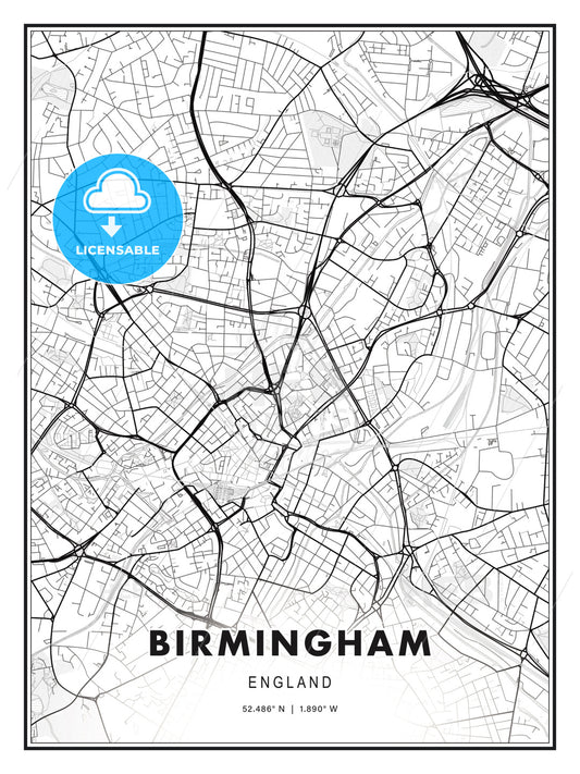 Birmingham, England, Modern Print Template in Various Formats - HEBSTREITS Sketches