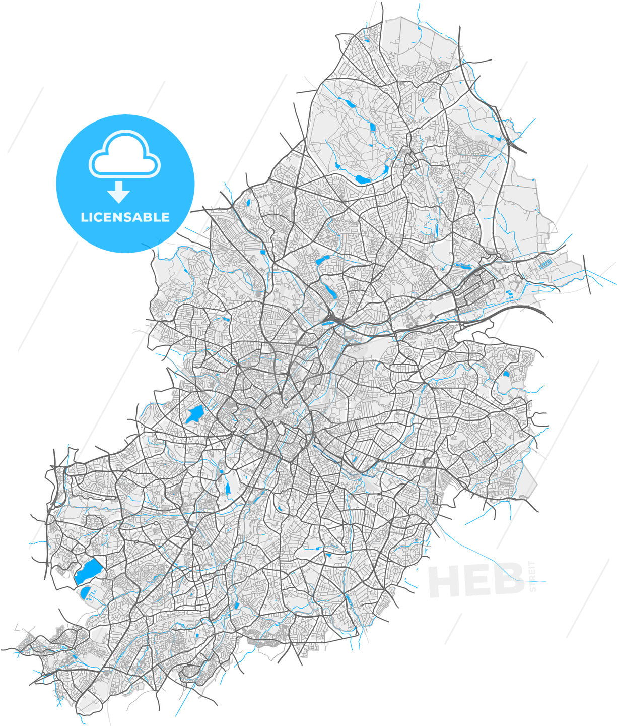 Birmingham, West Midlands, England, high quality vector map