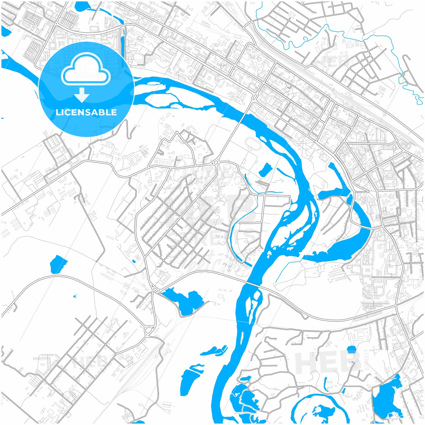 Birobidzhan, Jewish Autonomous Oblast, Russia, city map with high quality roads.