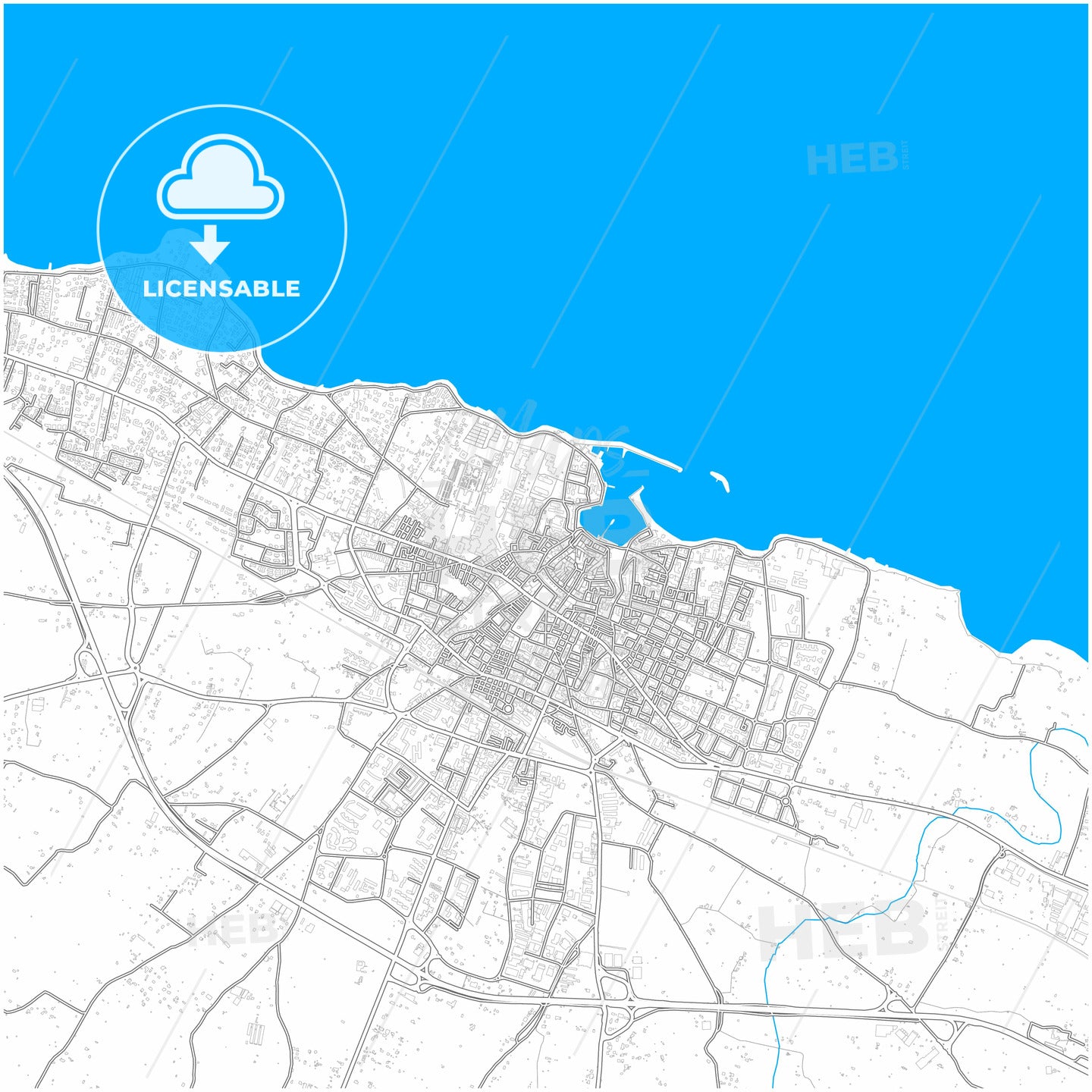 Bisceglie, Apulia, Italy, city map with high quality roads.