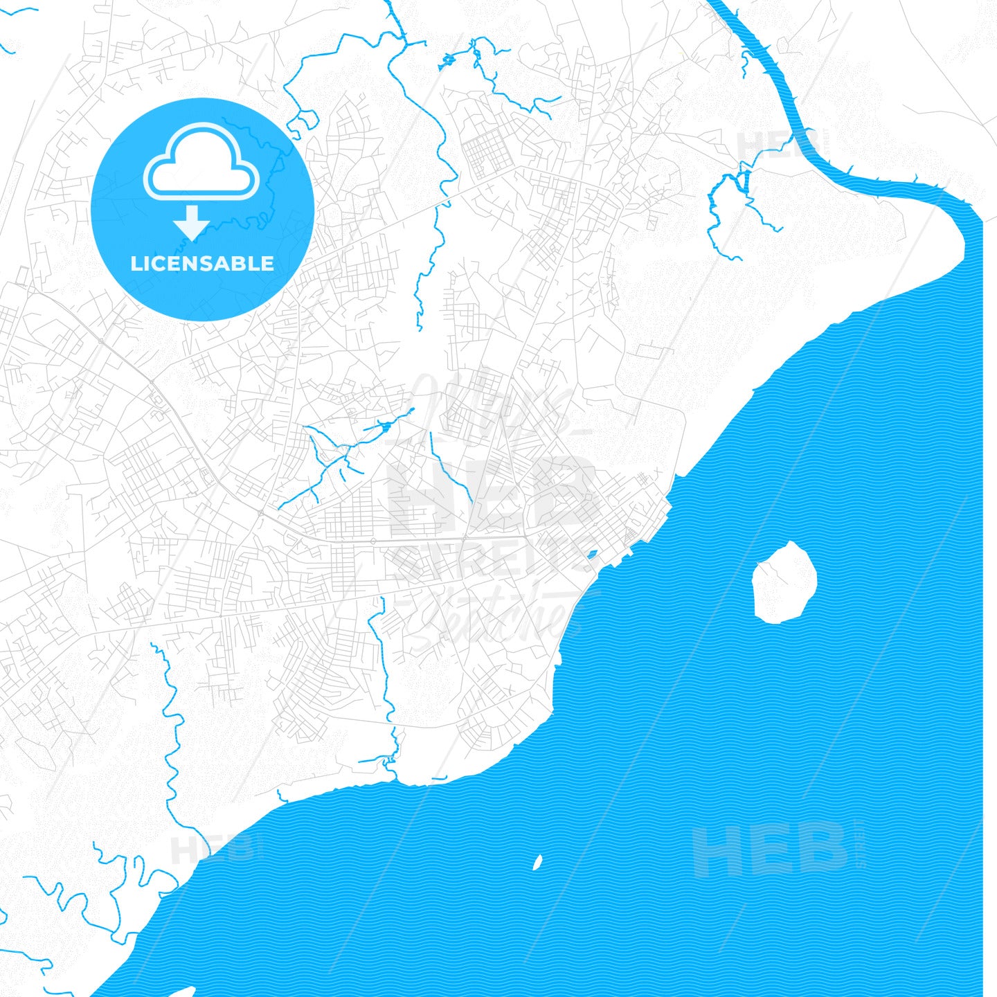 Bissau, Guinea Bissau PDF vector map with water in focus