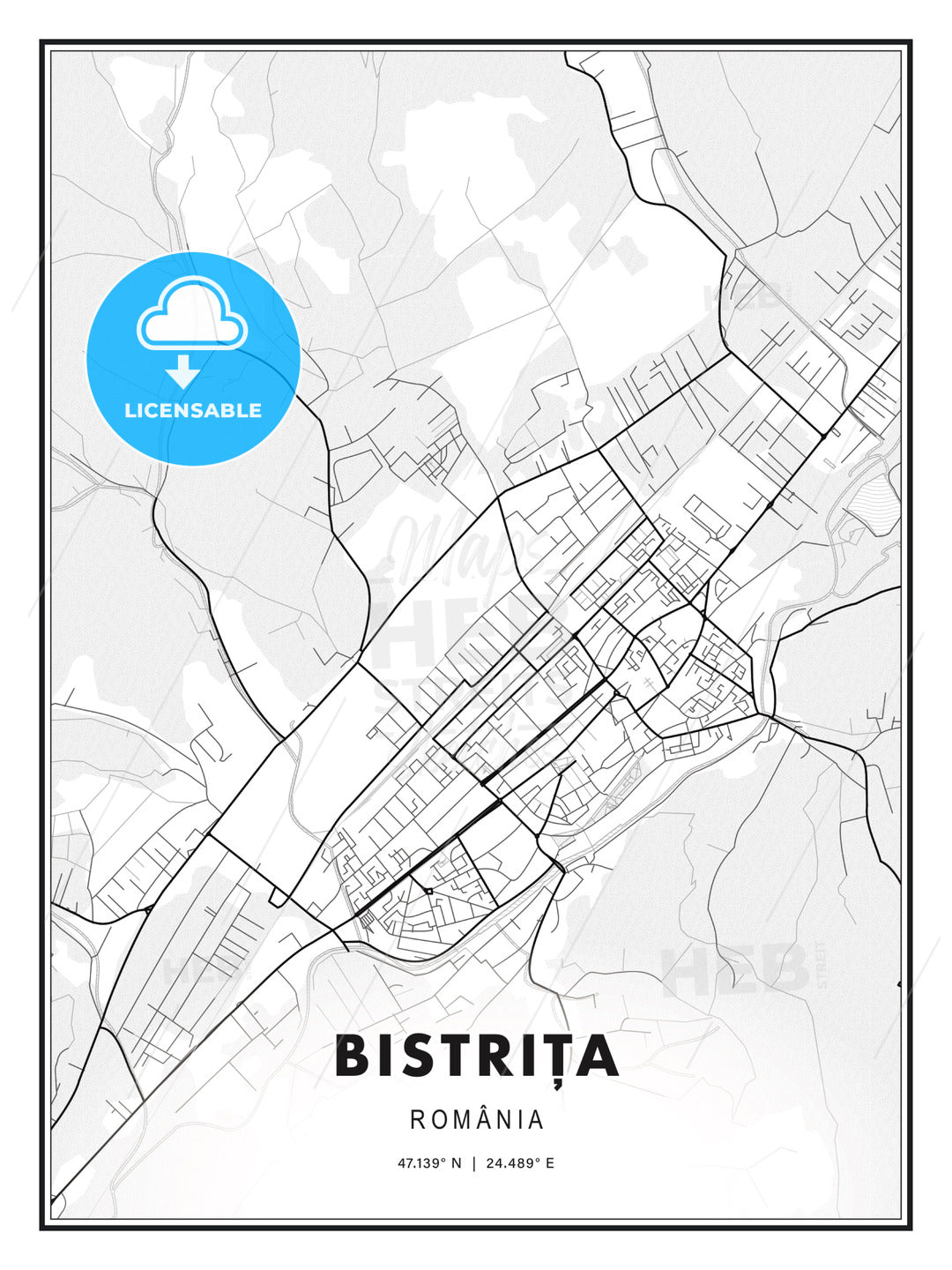 Bistrița, Romania, Modern Print Template in Various Formats - HEBSTREITS Sketches