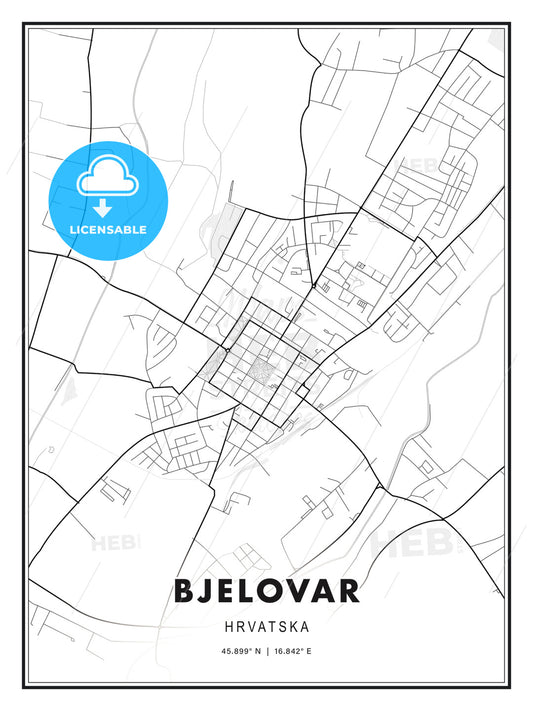 Bjelovar, Croatia, Modern Print Template in Various Formats - HEBSTREITS Sketches