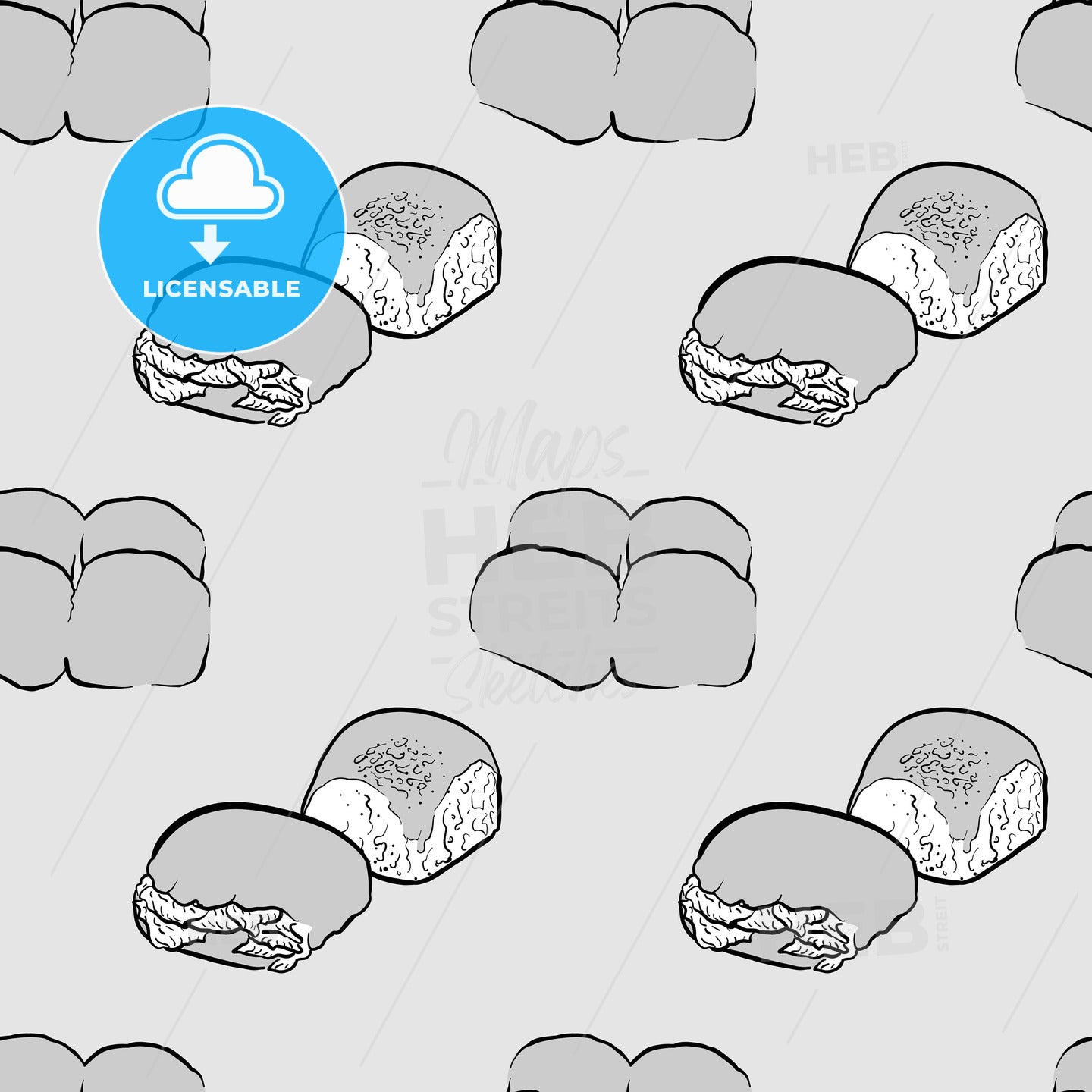 Blaa seamless pattern greyscale drawing – instant download