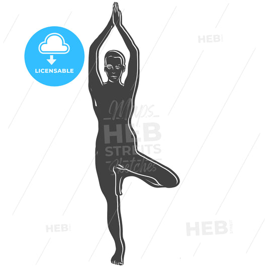 Black Vrikshasana Tree Yoga Pose Outline Icon