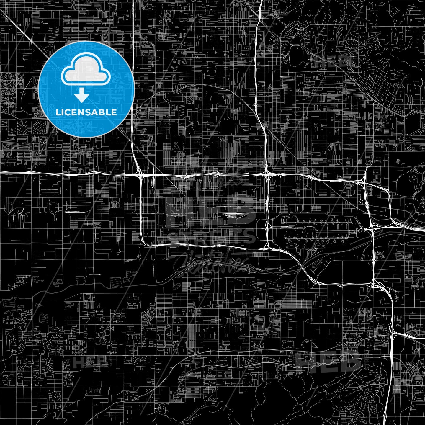 Black downtown map of Phoenix, Arizona