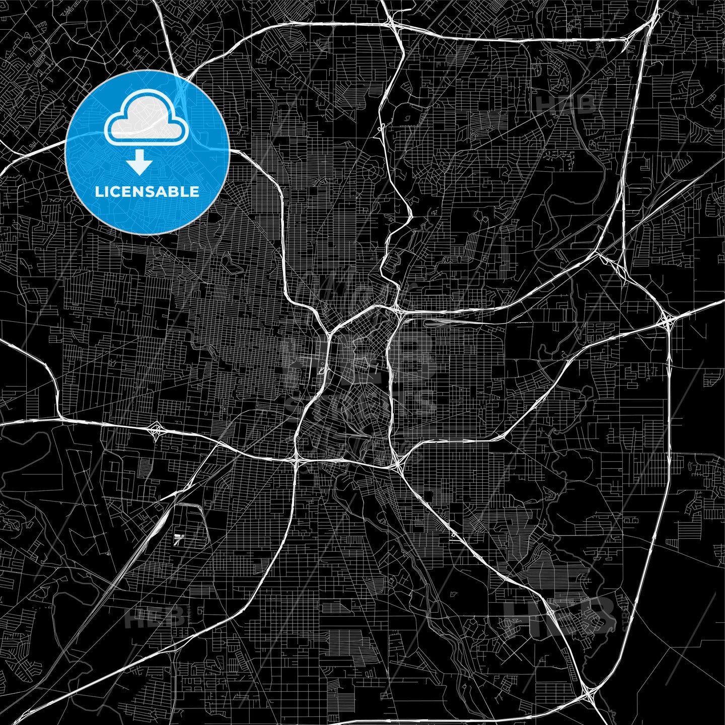 Black downtown map of San Antonio, Texas