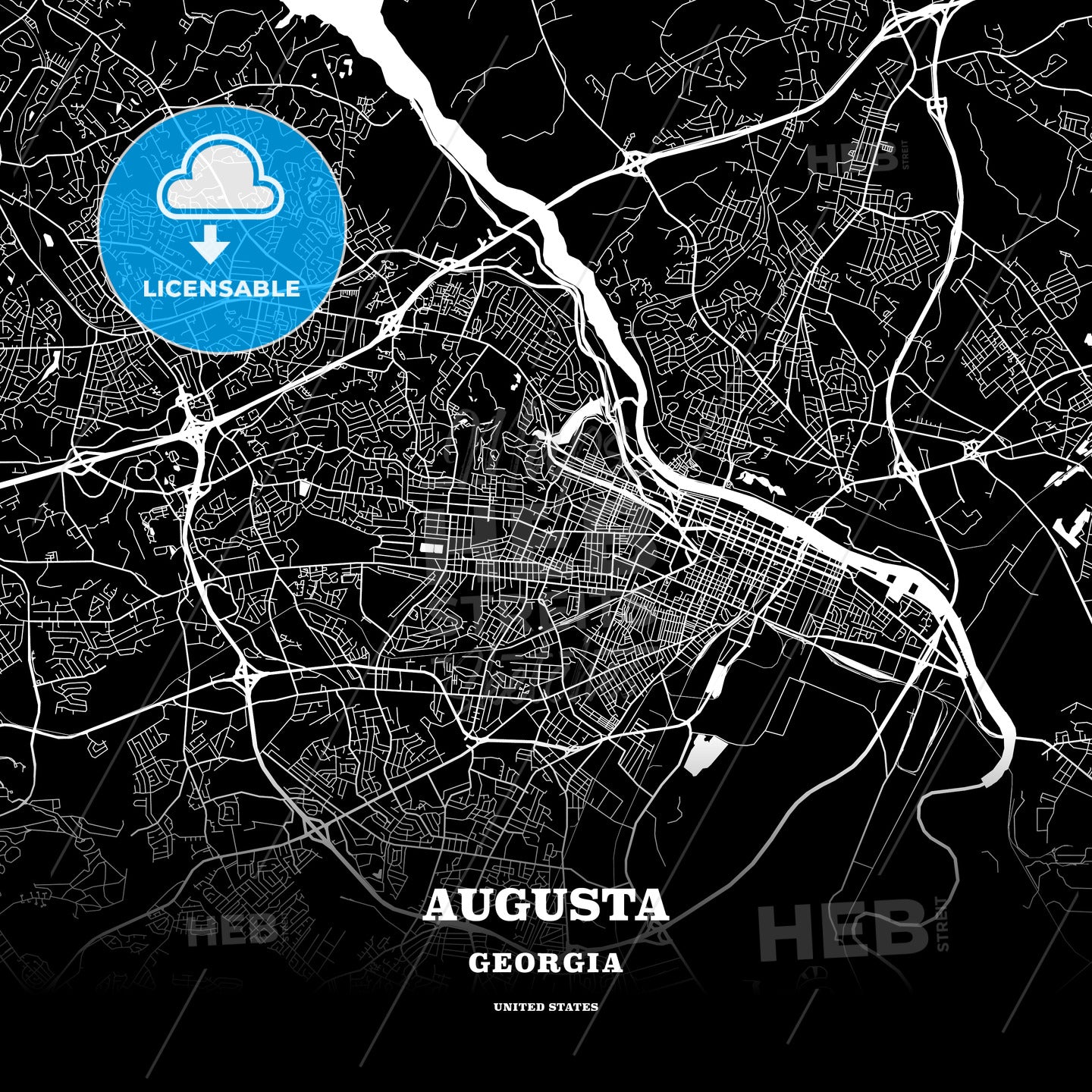 Black Map Poster Template Of Augusta Georgia Usa Hebstreits 5053